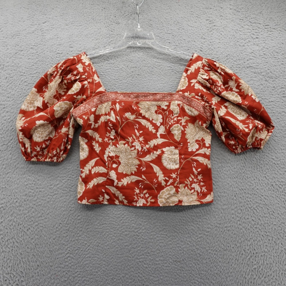 Antonio Melani Celia Puff Sleeve Smocked Top 12 Burnt Orange Ivory Womens Floral